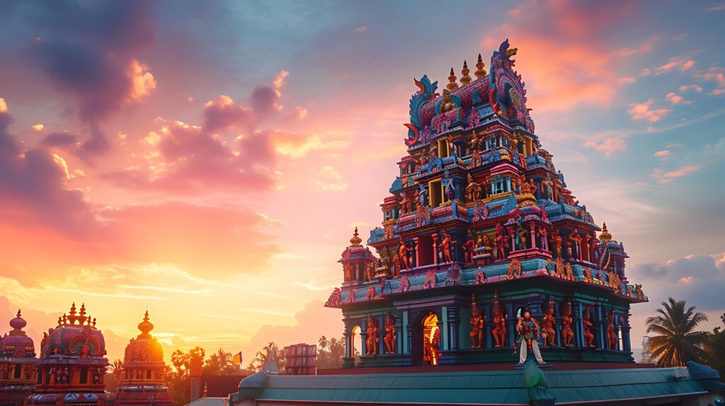 vecteezy ai generated intricate hindu temple glows at sunset with 40806140