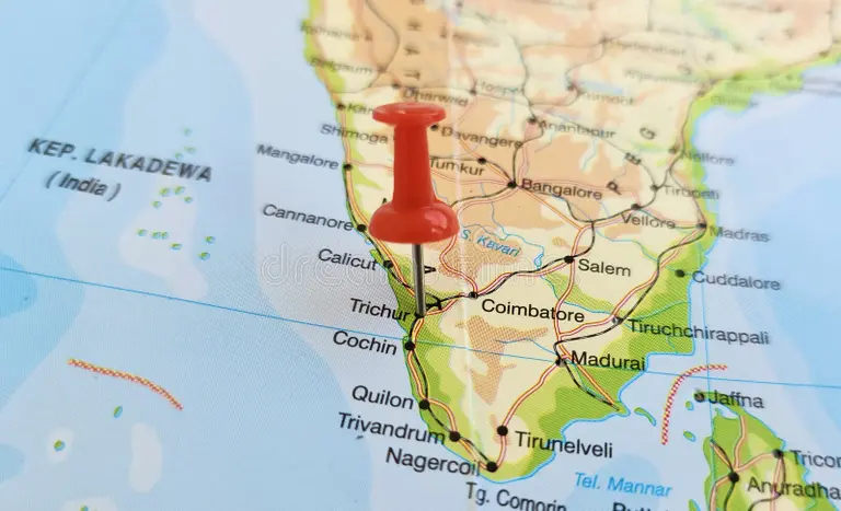 view thrissur formerly trichur citi kerala india marked red pushpin view thrissur formerly trichur citi kerala 409732131